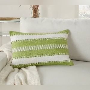New 14”x22" Oversize Woven Striped and Dots Indoor/Outdoor Lumbar Throw Pillow